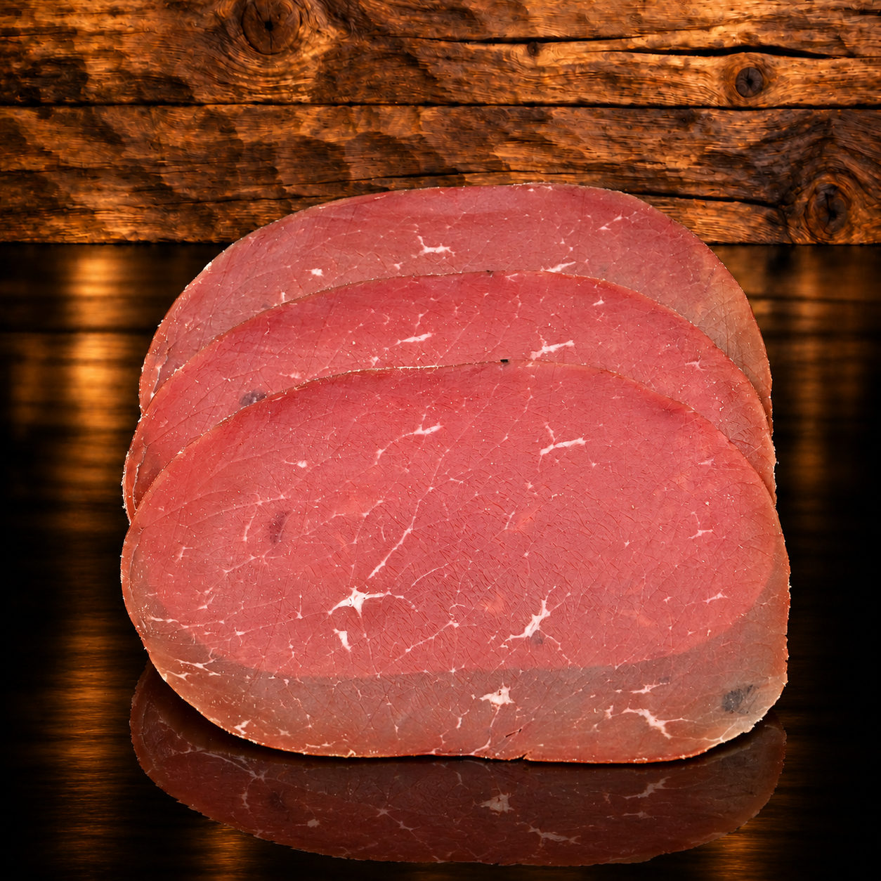 Bresaola geschnitten auf Holzschneidebrett