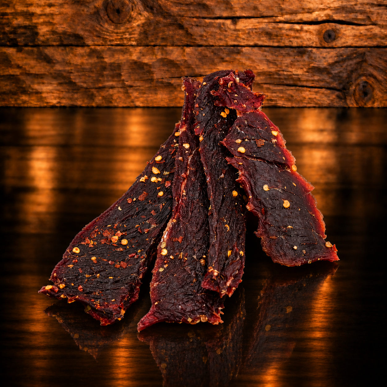Beef Jerky Chili auf Holzschneidebrett