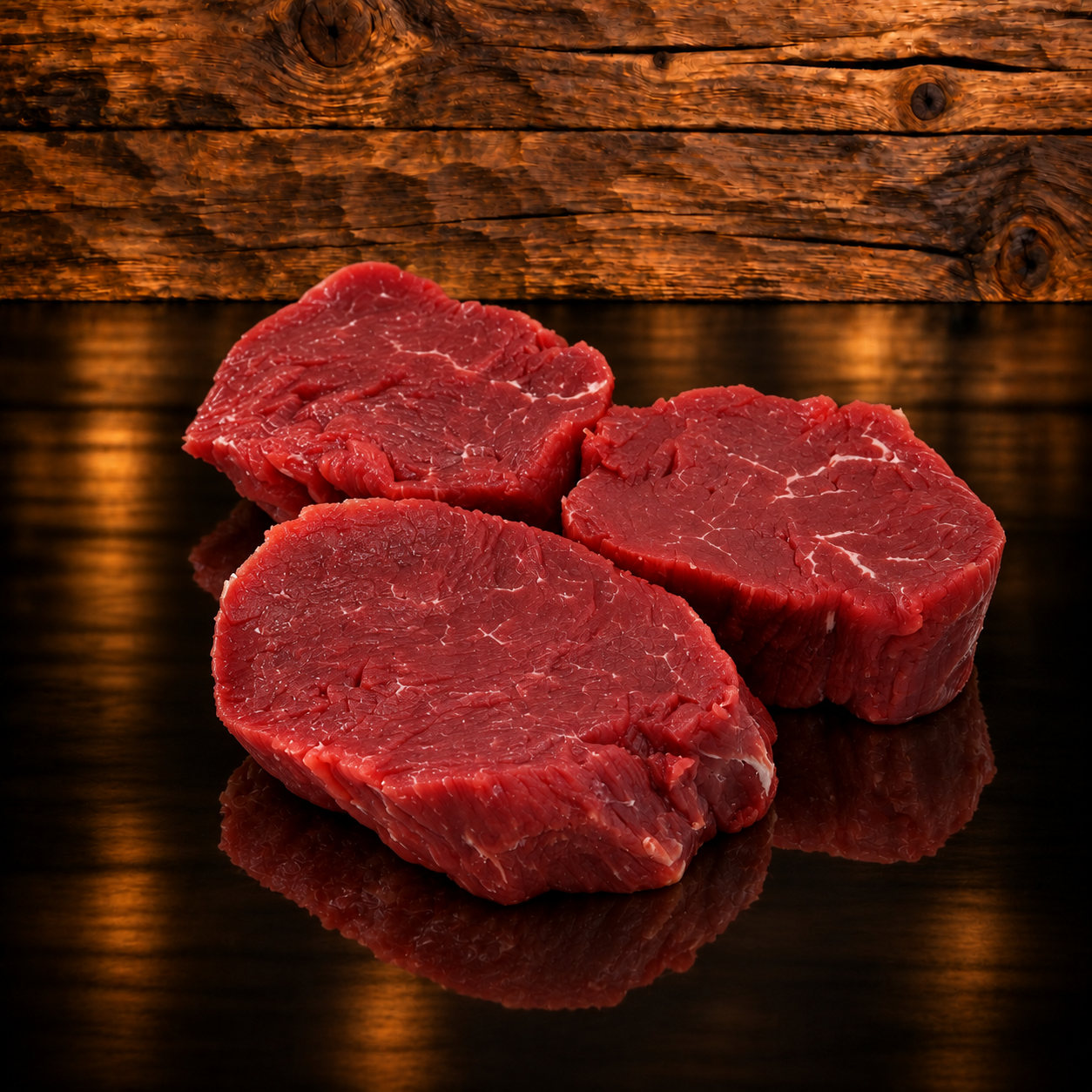 Rindsfilet Portioniert auf Holzschneidebrett