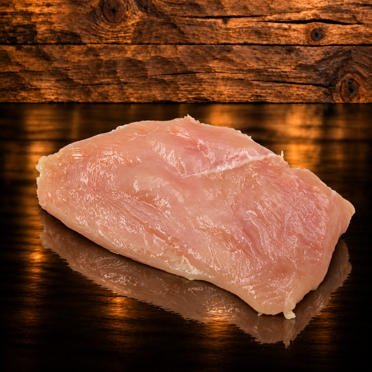 Pouletschnitzel auf Holzschneidebrett