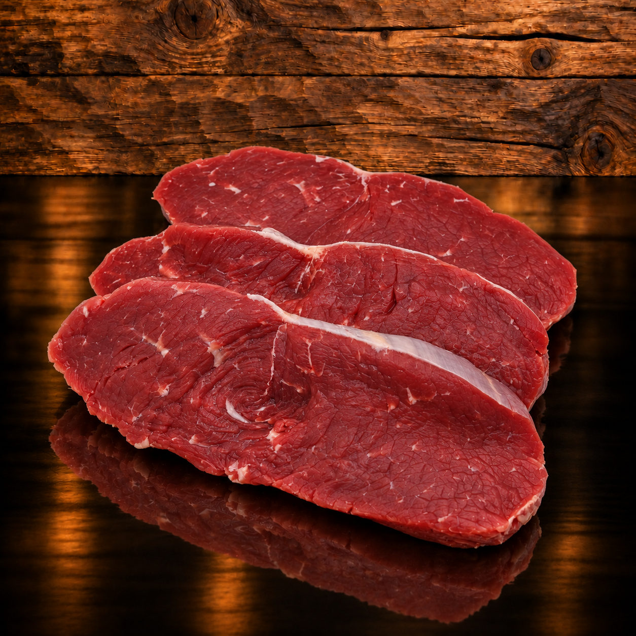 Limousin Entrecôte portioniert auf dem Holzbrett