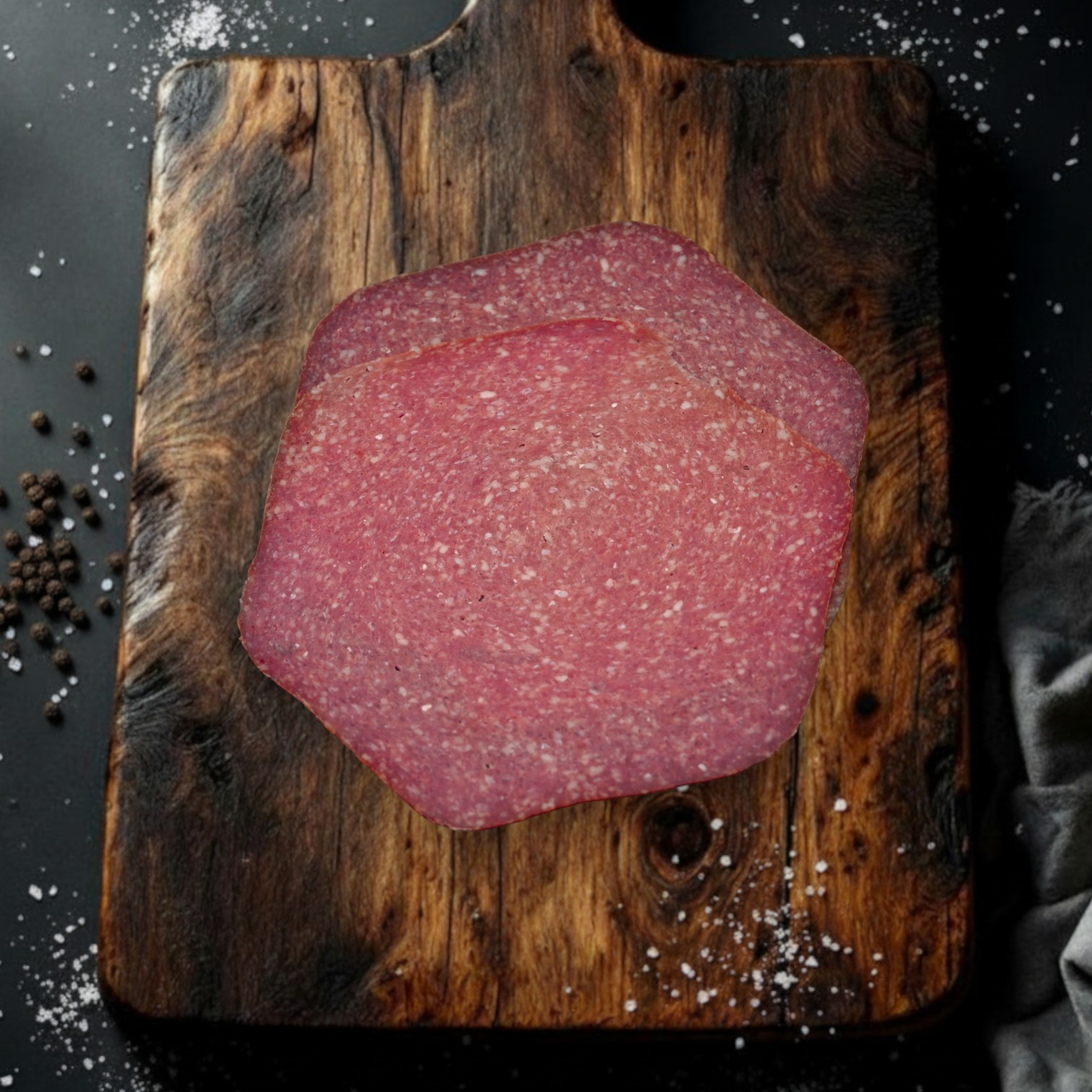 Knoblauch Salami geschnitten