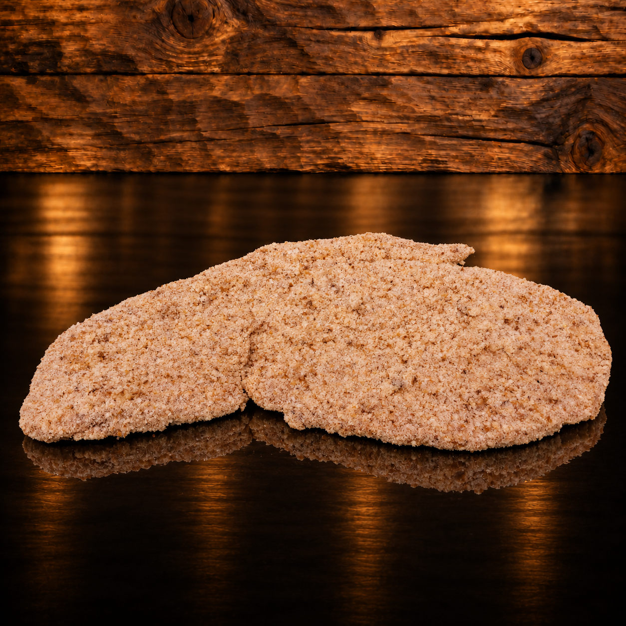 Schweinsschnitzel paniert auf Holzschneidebrett