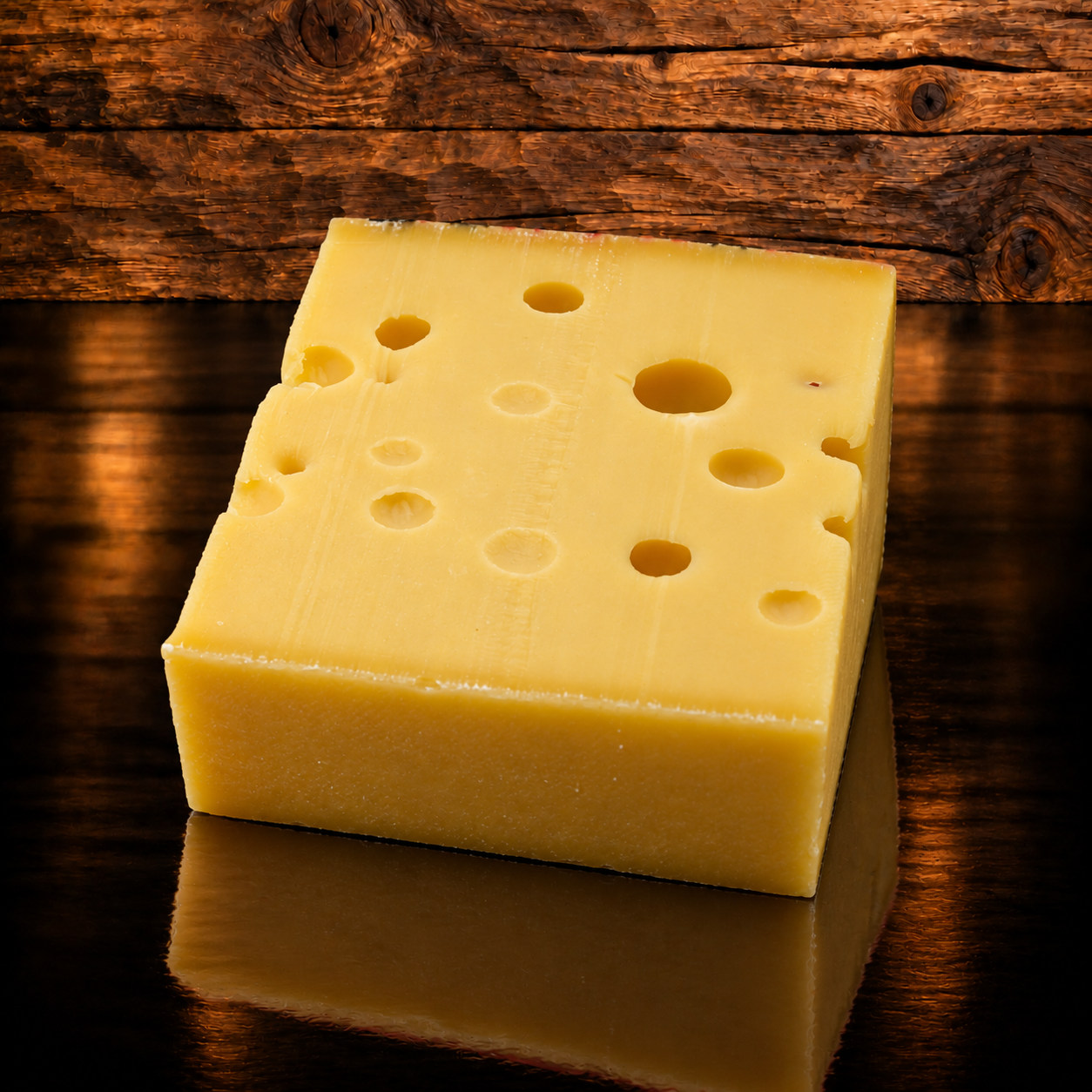 Emmentaler mild auf Holzschneidebrett