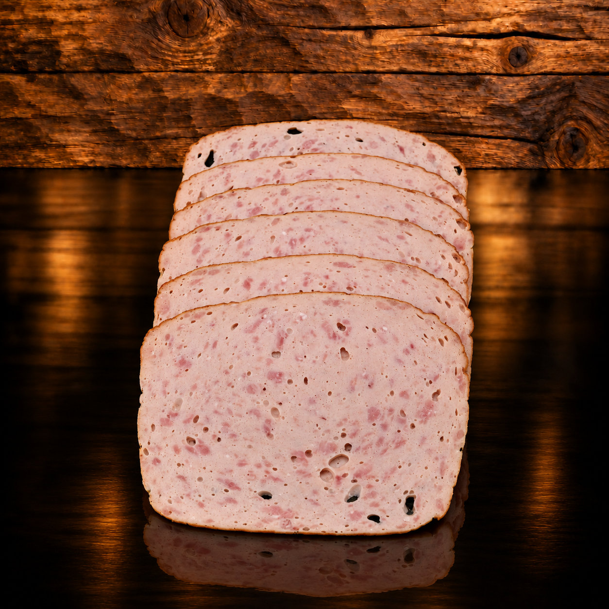 Bauernfleischkäse geschn. auf Holzschneidebrett