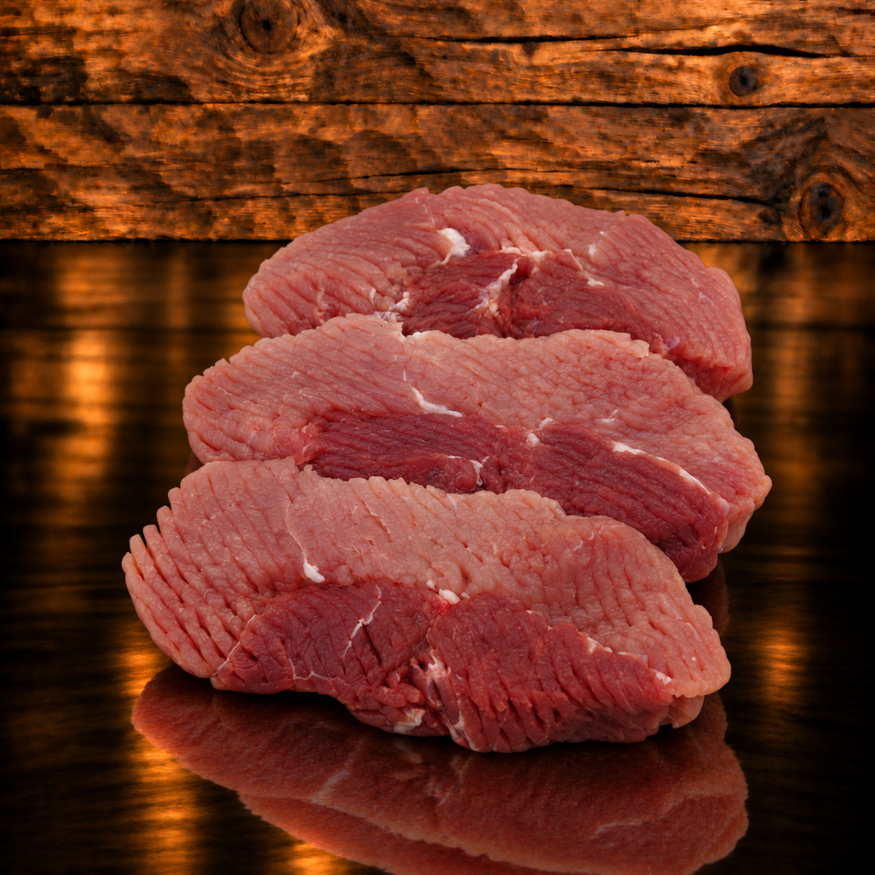 Schweinshuftsteak gesteakt auf Holzschneidebrett