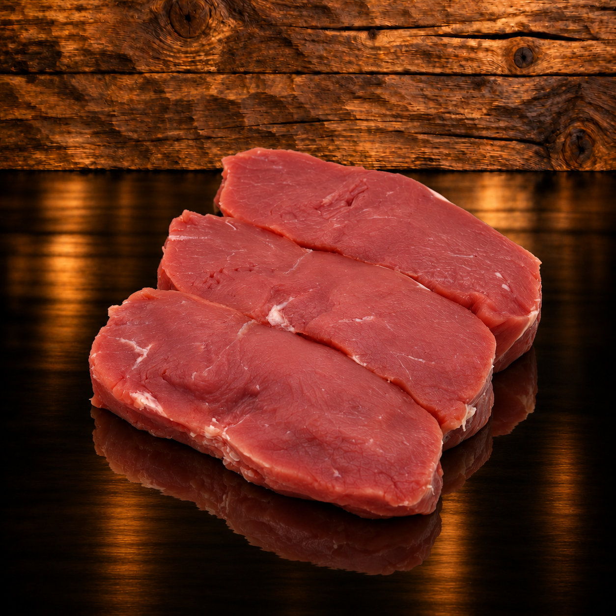 Kalbsnierstücksteak auf Holzschneidebrett
