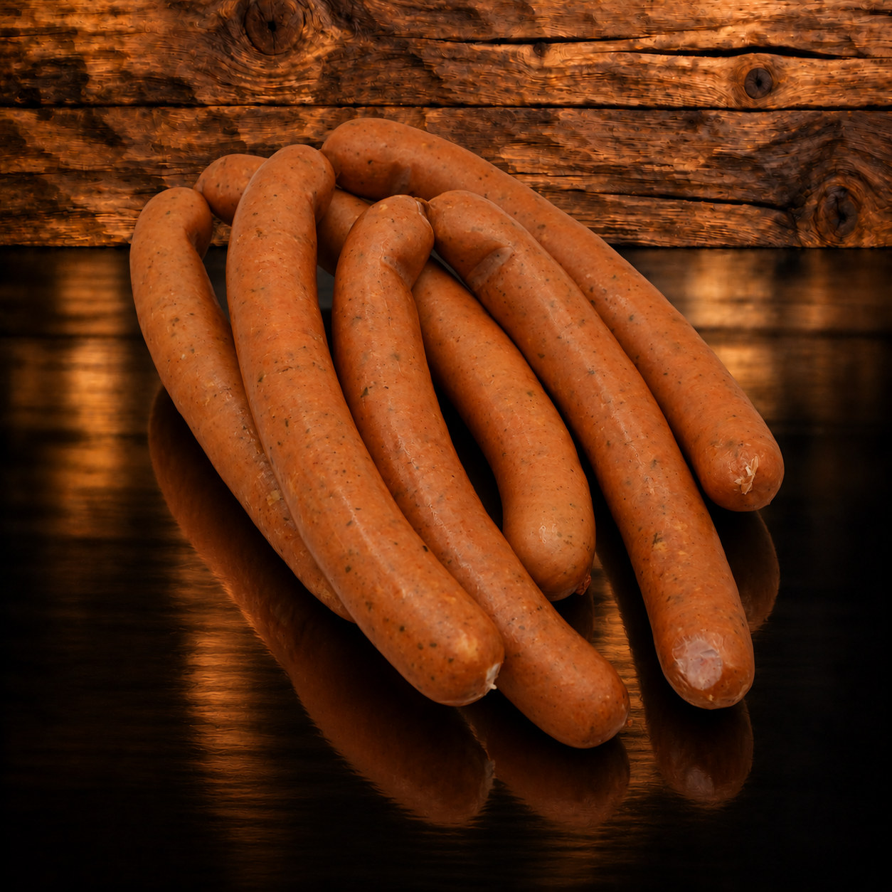 Glutwürstli ca. 80g auf Holzschneidebrett