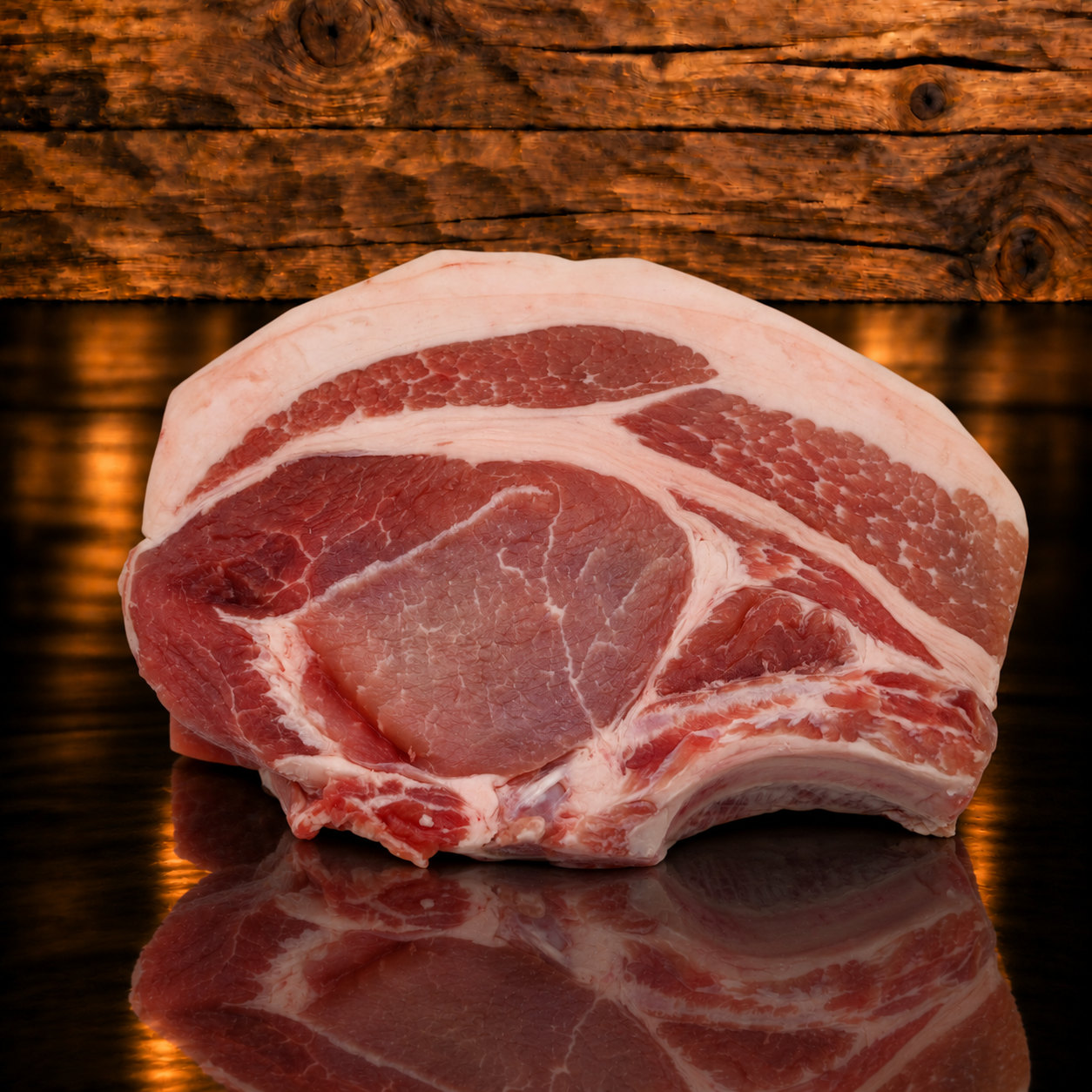 Schweins Bauernkoteletten auf Holzschneidebrett