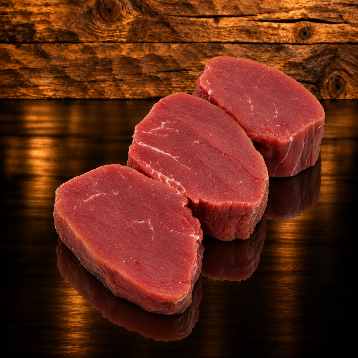 Kalbsfilet portioniert auf Holzschneidebrett