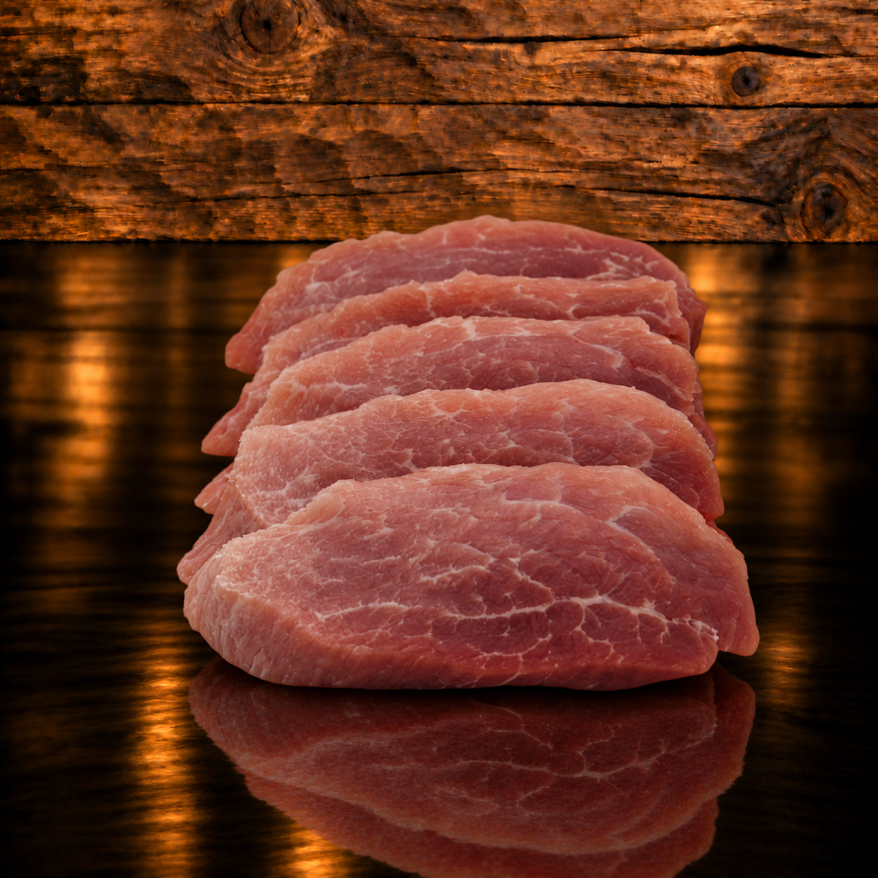 Schweins falsches Filet portioniert auf Holzschneidebrett