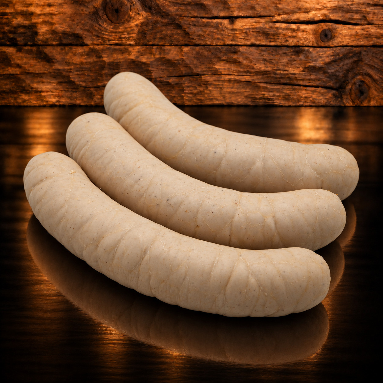 ST. GALLER OLMA-BRATWURST IGP 160g auf Holzschneidebrett