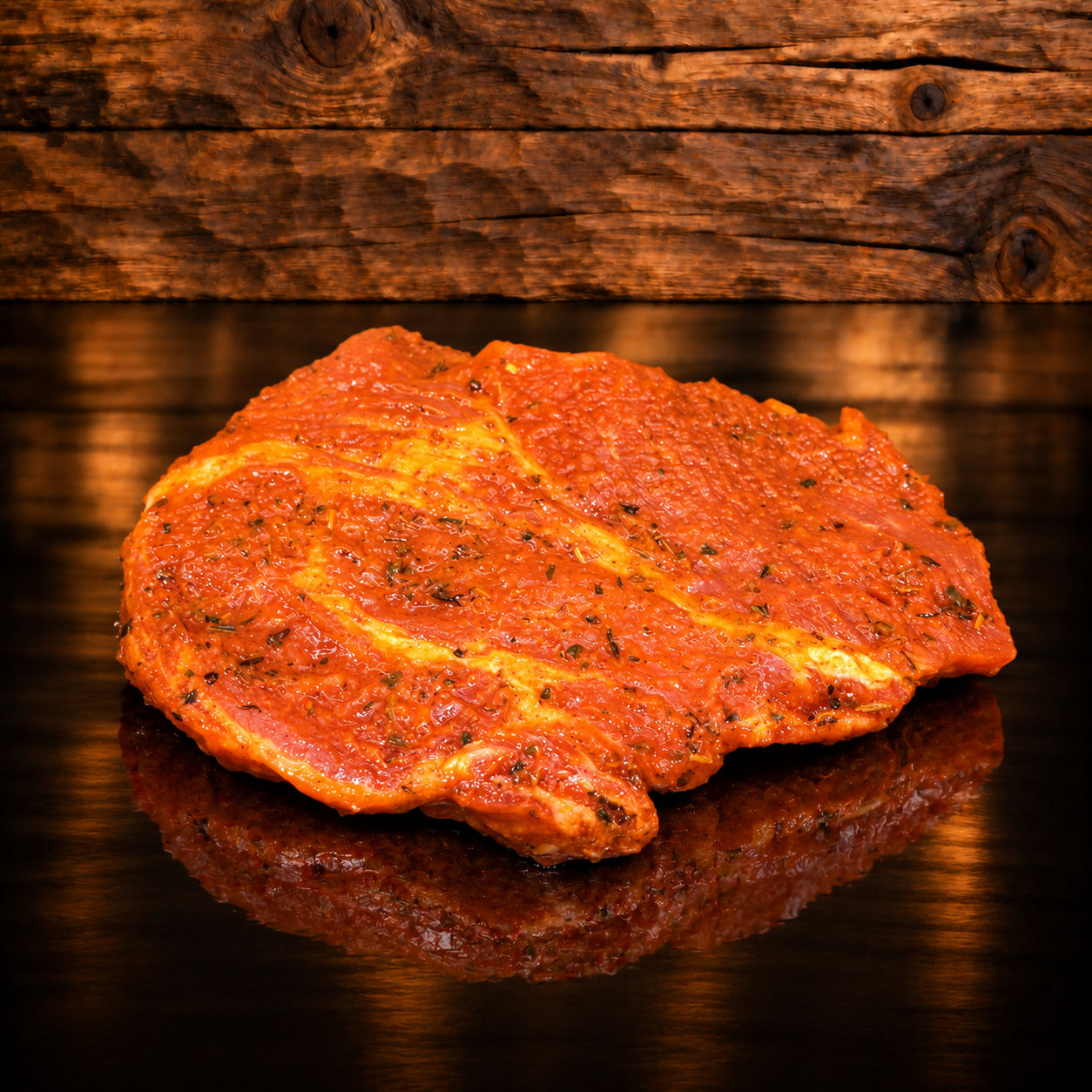 Westernsteak auf Holzschneidebrett