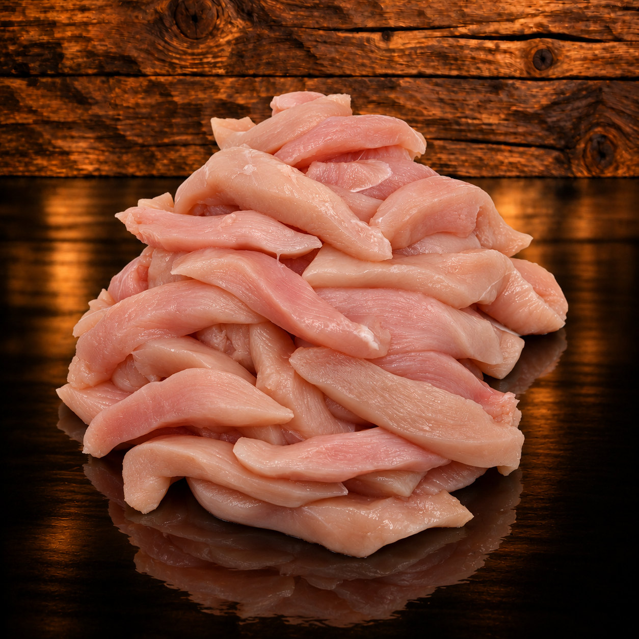 Poulet Streifen auf Holzschneidebrett