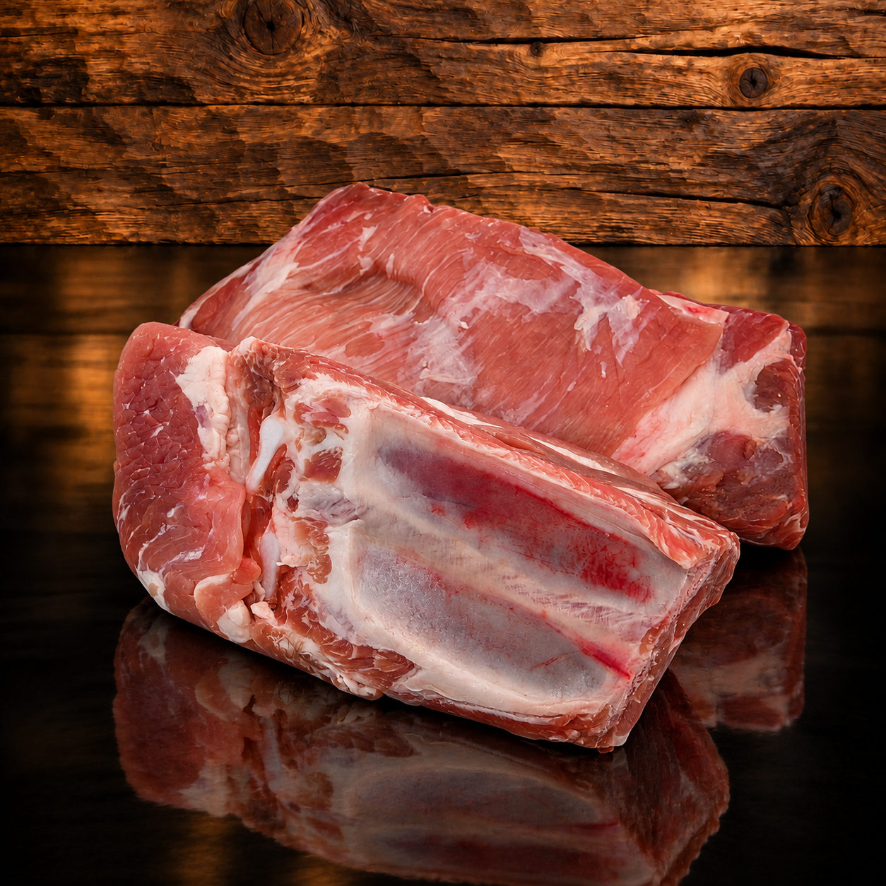 Schweinsbrustspitz ganz auf Holzschneidebrett